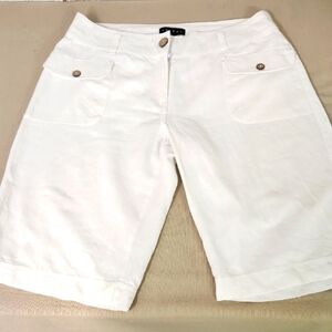Tribal White Linen Blend Bermuda Shorts